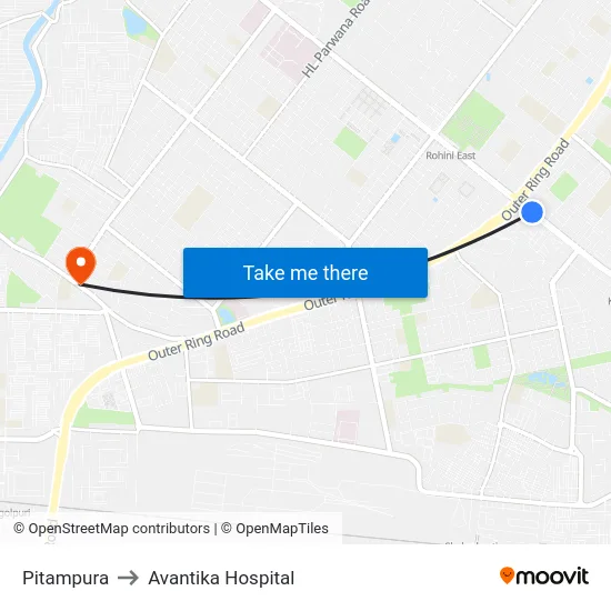 Pitampura to Avantika Hospital map