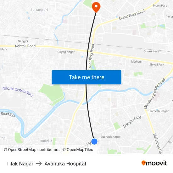 Tilak Nagar to Avantika Hospital map