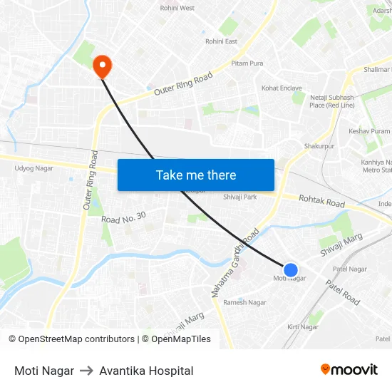 Moti Nagar to Avantika Hospital map