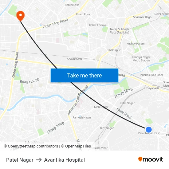Patel Nagar to Avantika Hospital map