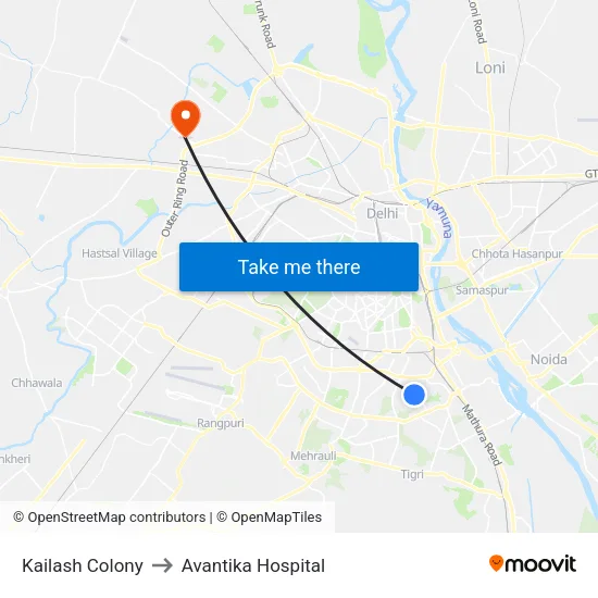 कैलाश कॉलोनी to अवंतिका अस्पताल map