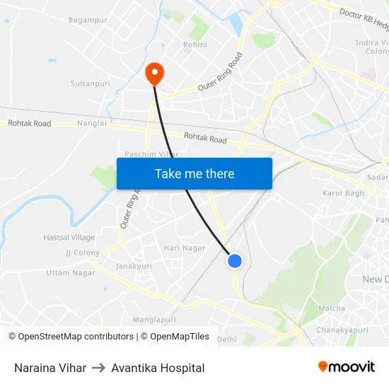 Naraina Vihar to Avantika Hospital map