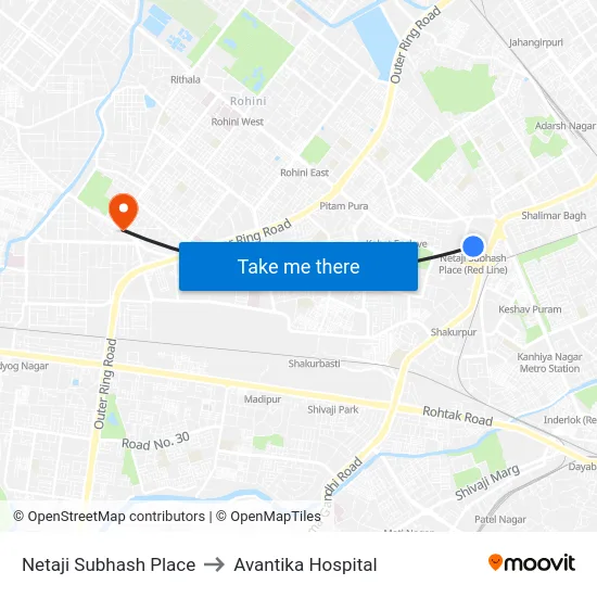 Netaji Subhash Place to Avantika Hospital map