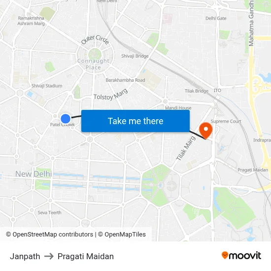 Janpath to Pragati Maidan map