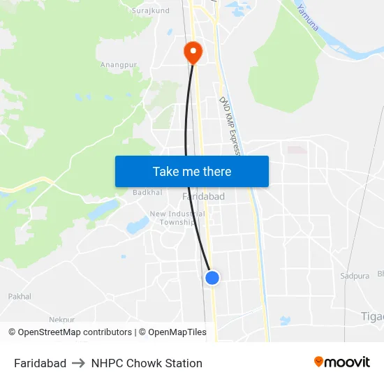 Faridabad to NHPC Chowk Station map