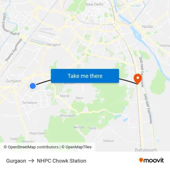 Gurgaon to NHPC Chowk Station map