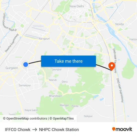 इफको चौक to एनएचपीसी चौक स्टेशन map