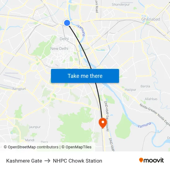 Kashmere Gate to NHPC Chowk Station map