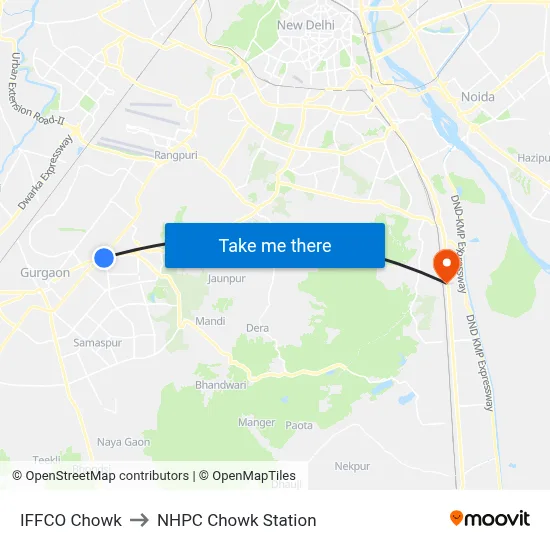 इफको चौक to एनएचपीसी चौक स्टेशन map