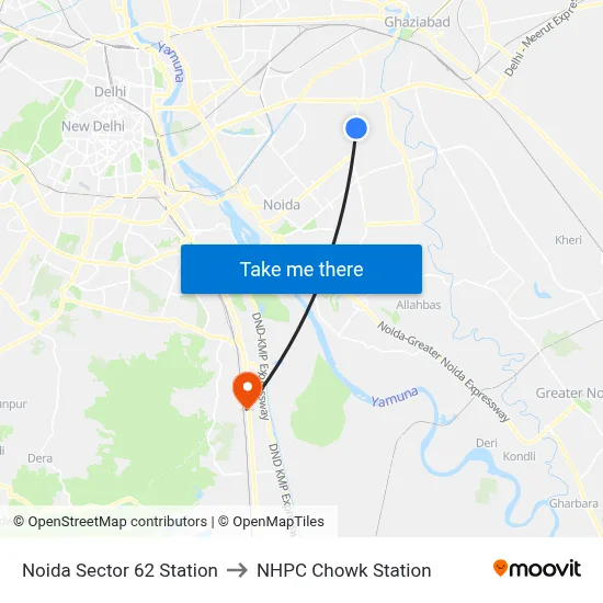 Noida Sector 62 Station to NHPC Chowk Station map
