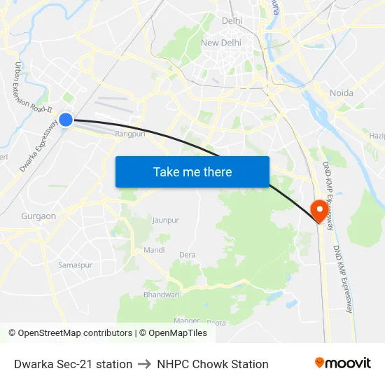 Dwarka Sec-21 station to NHPC Chowk Station map
