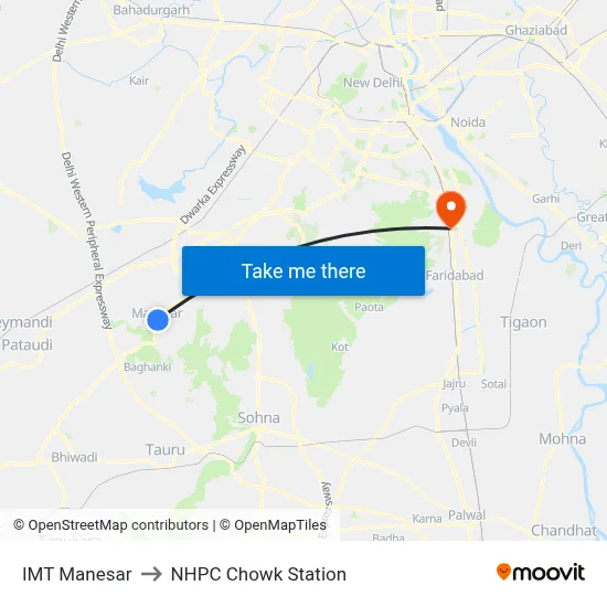 IMT Manesar to NHPC Chowk Station map