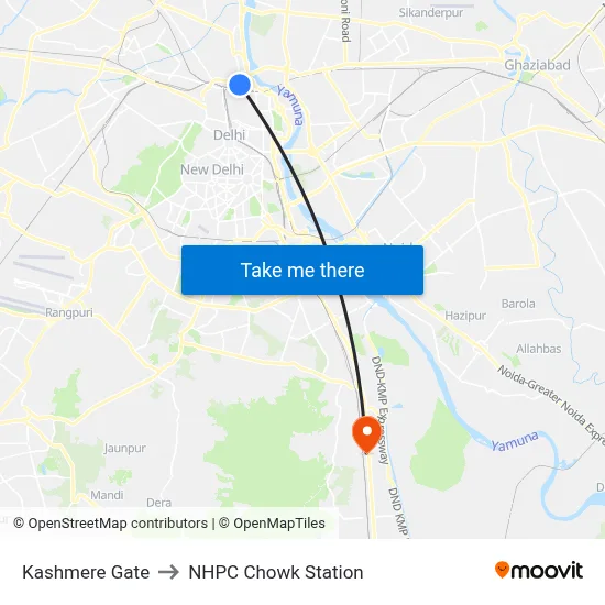 Kashmere Gate to NHPC Chowk Station map