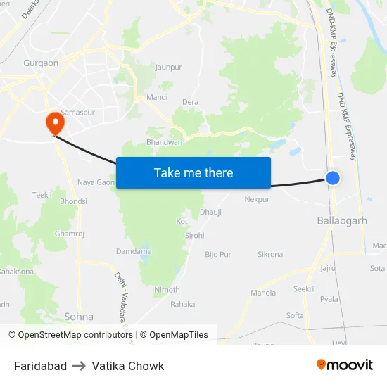 Faridabad to Vatika Chowk map