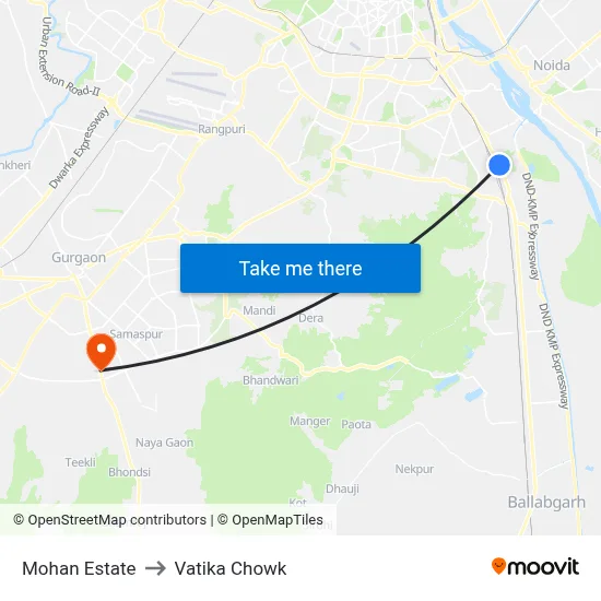 Mohan Estate to Vatika Chowk map