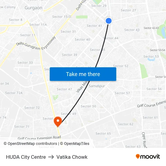 HUDA City Centre to Vatika Chowk map