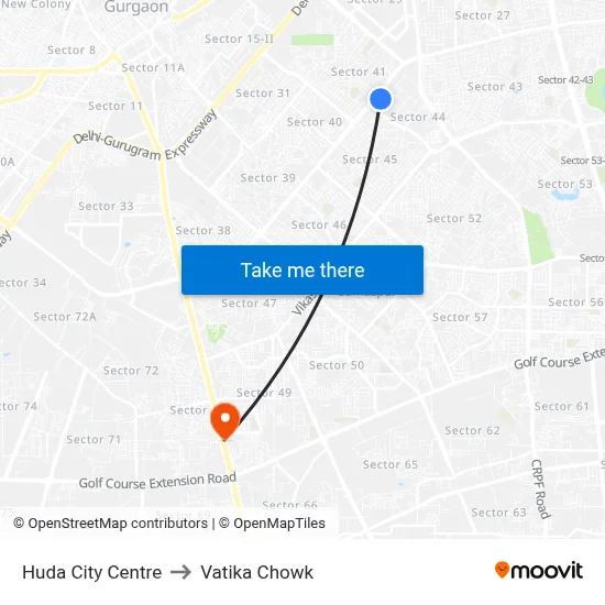 Huda City Centre to Vatika Chowk map