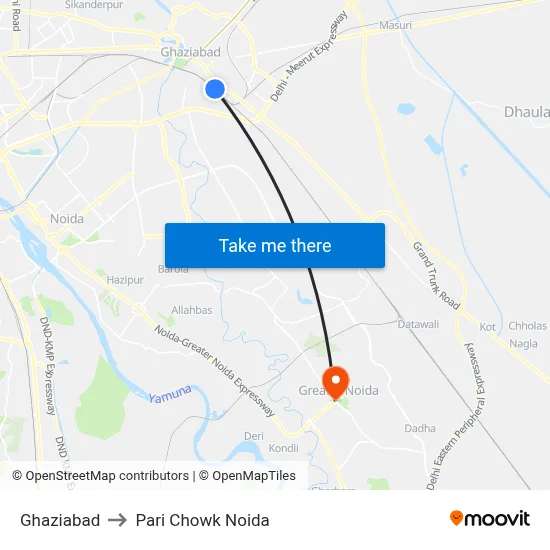 Ghaziabad to Pari Chowk Noida map