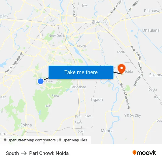 South to Pari Chowk Noida map