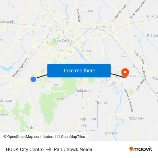 HUDA City Centre to Pari Chowk Noida map