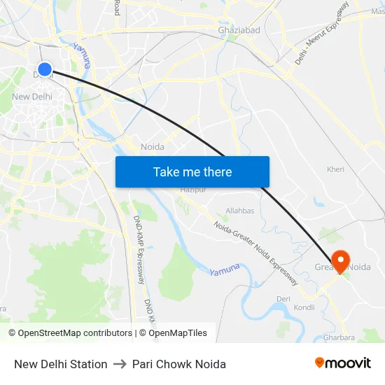 New Delhi Station to Pari Chowk Noida map