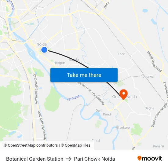 Botanical Garden Station to Pari Chowk Noida map