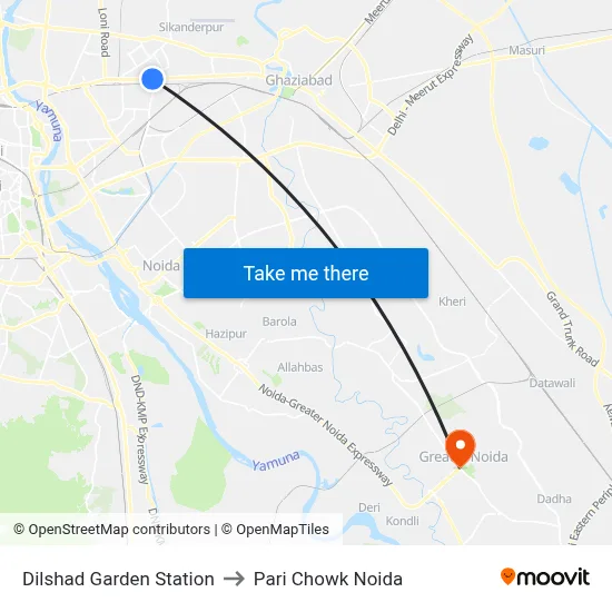 Dilshad Garden Station to Pari Chowk Noida map