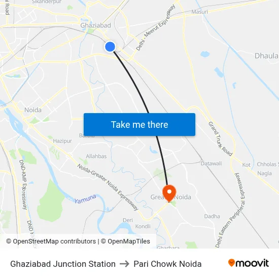 Ghaziabad Junction Station to Pari Chowk Noida map