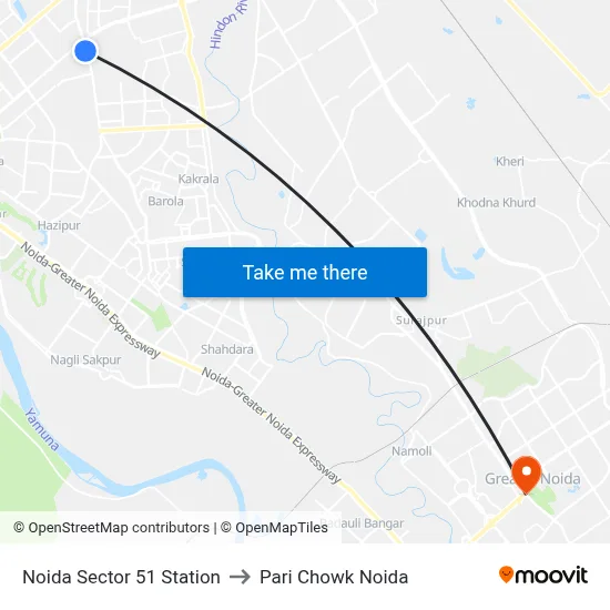 Noida Sector 51 Station to Pari Chowk Noida map