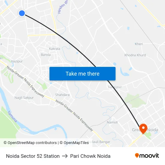 Noida Sector 52 Station to Pari Chowk Noida map