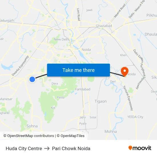 Huda City Centre to Pari Chowk Noida map