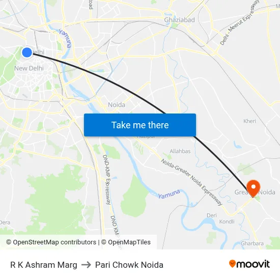 R K Ashram Marg to Pari Chowk Noida map