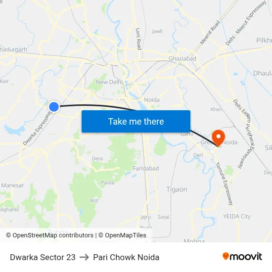 Dwarka Sector 23 to Pari Chowk Noida map
