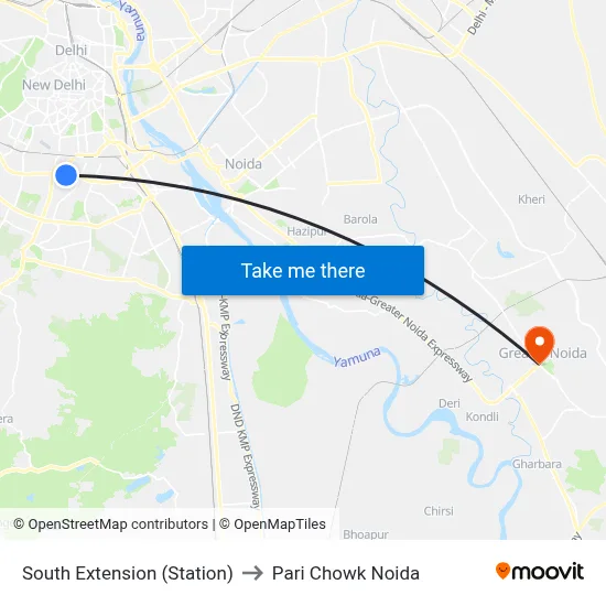 South Extension (Station) to Pari Chowk Noida map