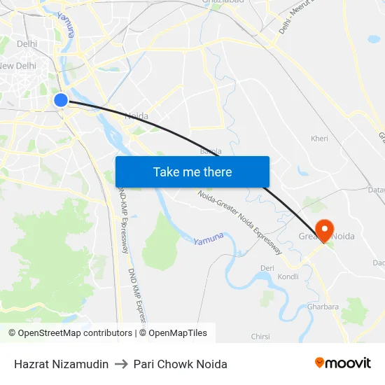 Hazrat Nizamudin to Pari Chowk Noida map