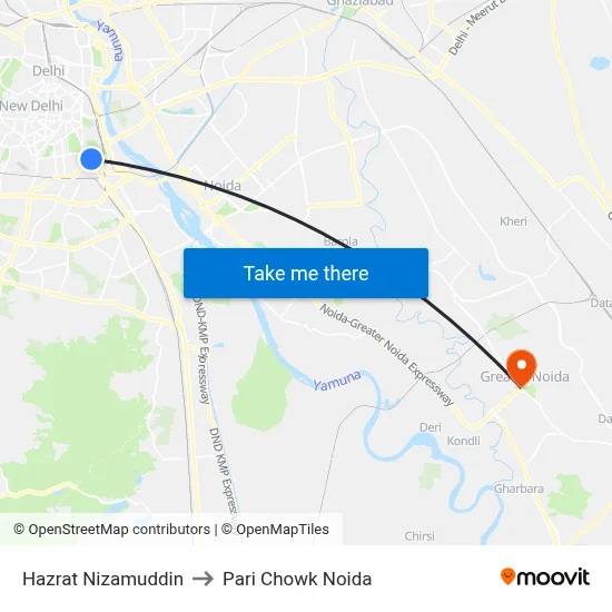 Hazrat Nizamuddin to Pari Chowk Noida map