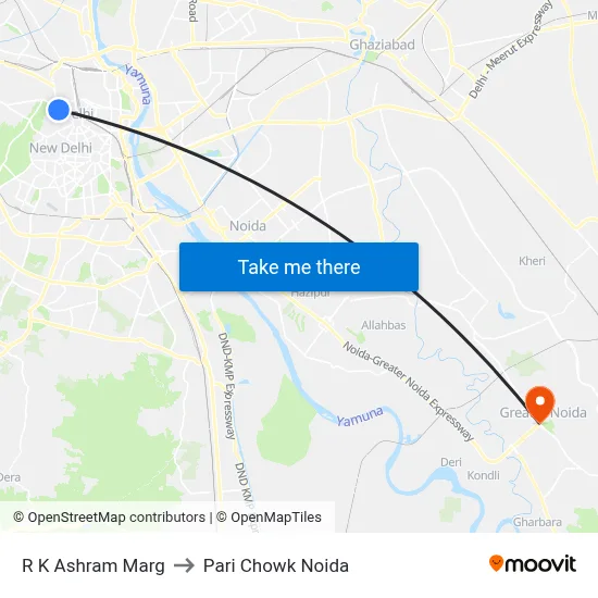 R K Ashram Marg to Pari Chowk Noida map