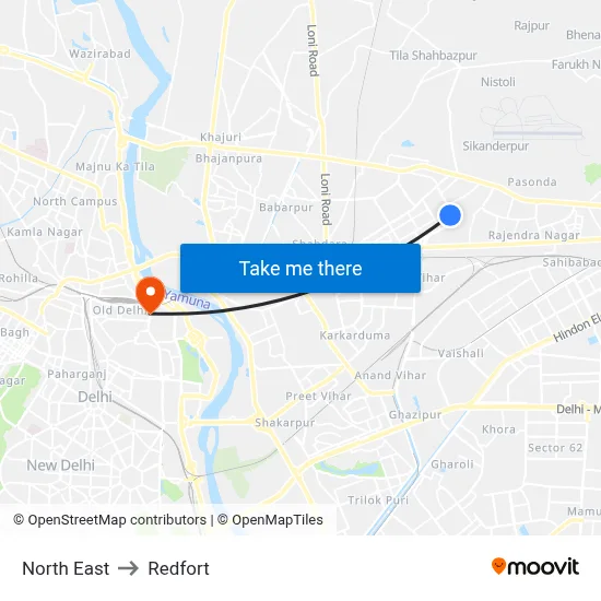 North East to Redfort map