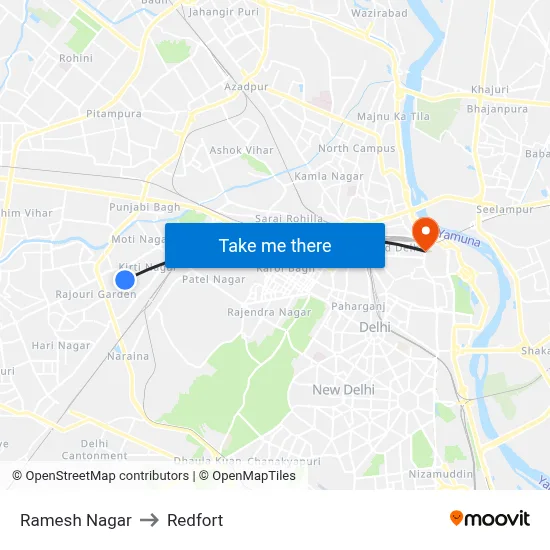 Ramesh Nagar to Redfort map