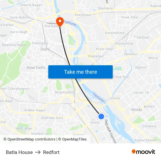 Batla House to Redfort map