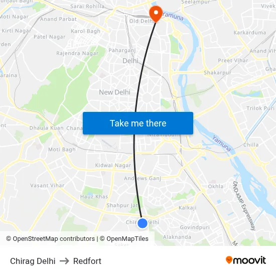 Chirag Delhi to Redfort map