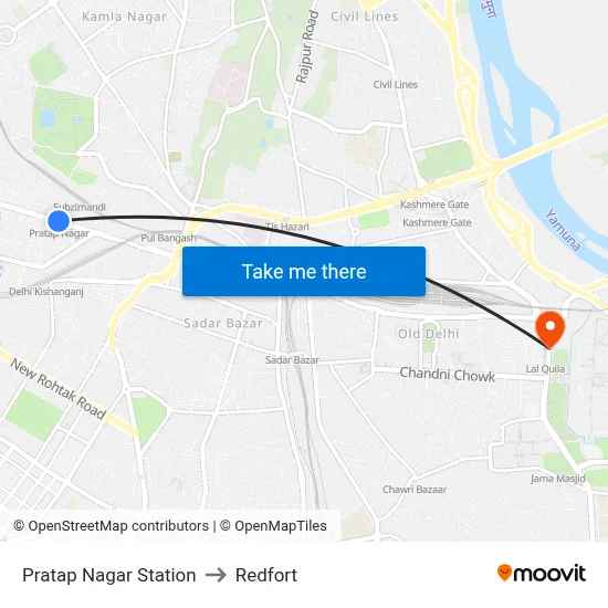 Pratap Nagar Station to Redfort map
