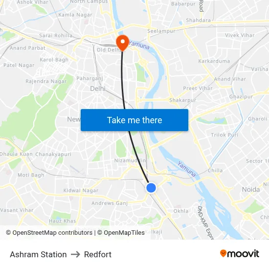 Ashram Station to Redfort map