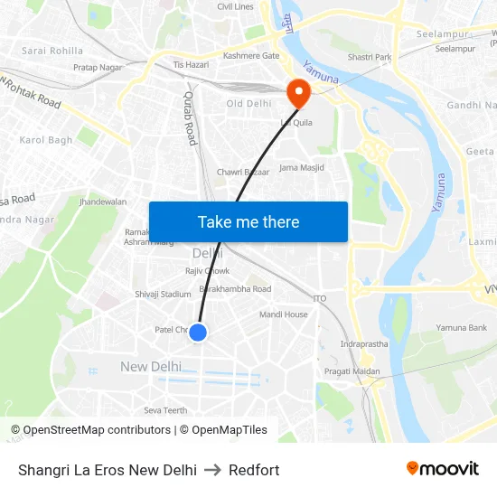Shangri La Eros New Delhi to Redfort map