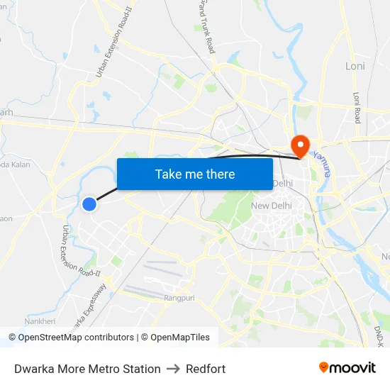 Dwarka More Metro Station to Redfort map