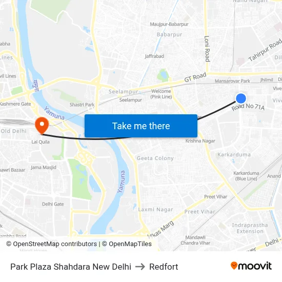 Park Plaza Shahdara New Delhi to Redfort map