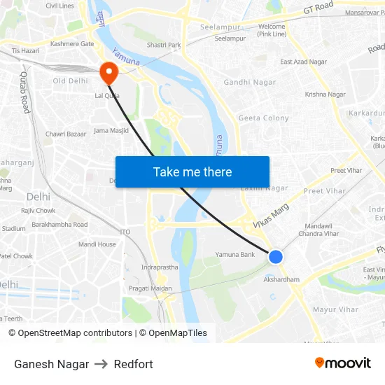 Ganesh Nagar to Redfort map