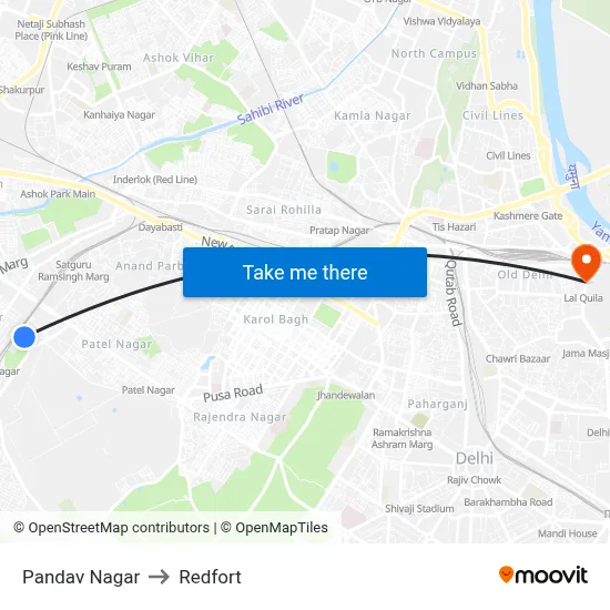 Pandav Nagar to Redfort map