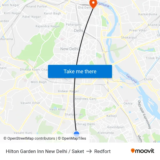 Hilton Garden Inn New Delhi / Saket to Redfort map