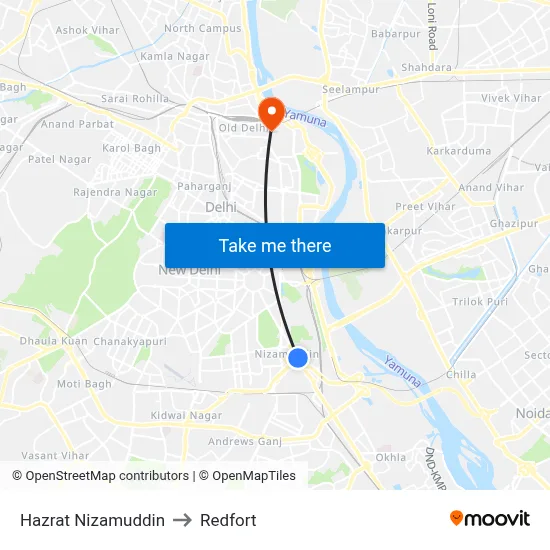 Hazrat Nizamuddin to Redfort map